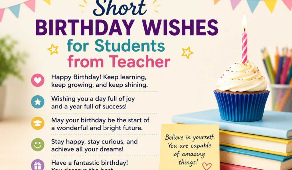 Short Birthday Wishes for Students from Teacher
